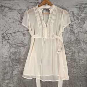 Duo Maternity White Pintuck Tunic Top Medium - Ruffle V-Neck Boho Cottagecore